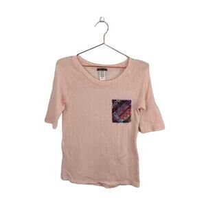 Nikkilund Pale Pink Boho 3/4 Sleeve Pocket Top Small Stretchy Knit